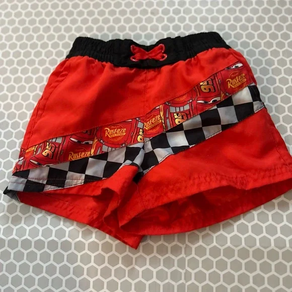 Disney Red and Black Lightning McQueen Swim Trunks. Size 2T - Picture 1 of 6